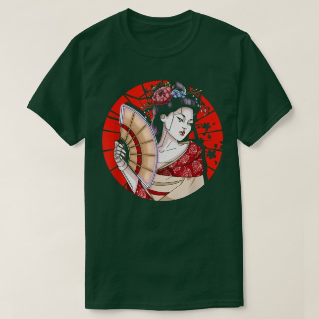 Japanese Geisha With Fan Sakura Japan Woman Geis T-Shirt (Design Front)