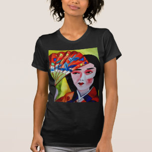 japanese Geisha with fan watercolor original art T-Shirt