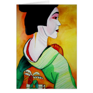 Japanese Geisha with green kimono original art