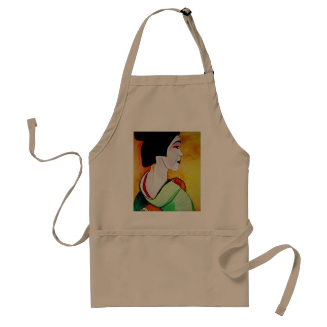 Japanese Geisha with green kimono original art Adult Apron (Front)
