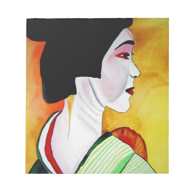 Japanese Geisha with green kimono original art Notepad (Front)