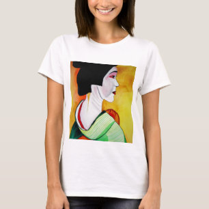 Japanese Geisha with green kimono original art T-Shirt