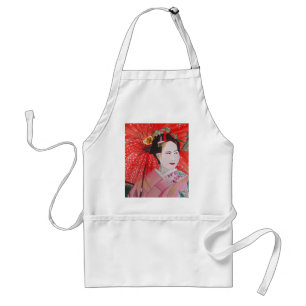 Japanese Geisha with red umbrella original art Adult Apron