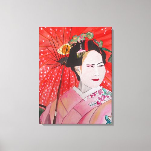 Japanese Geisha with red umbrella original art Canvas Print