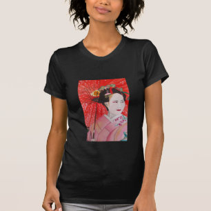 Japanese Geisha with red umbrella original art T-Shirt