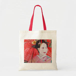 Japanese Geisha with red umbrella original art Tote Bag
