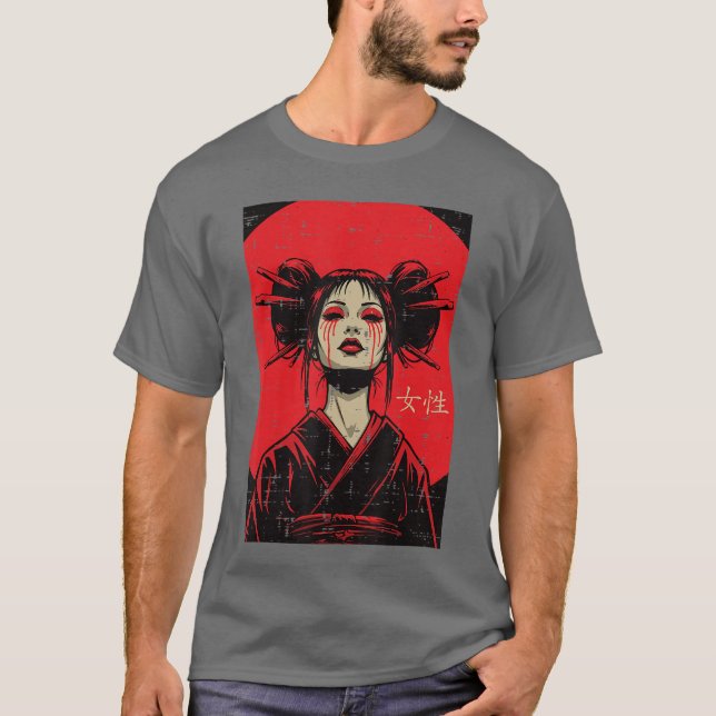 Japanese Geisha Woman Crying Blood Art Women Girls T-Shirt (Front)