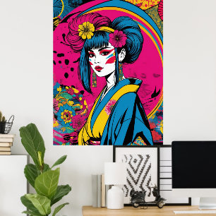 Japanese geisha woman in traditional kimono poster