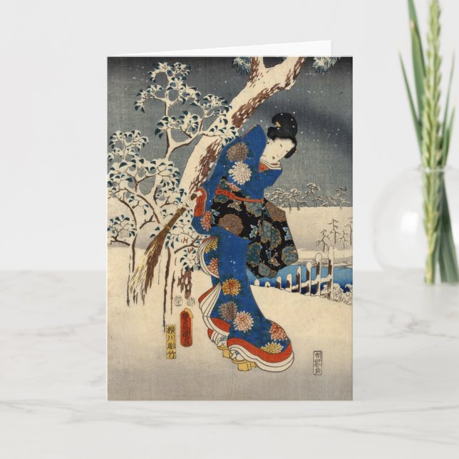 Japanese Geisya in Snow, Toyokuni, Ukiyo-e Card (Front)