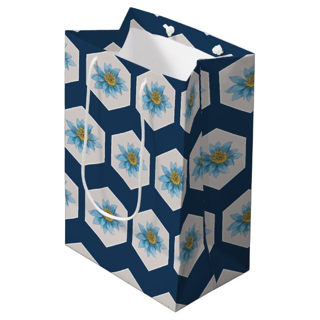 Japanese Geometric Lily Flower Pattern  Medium Gift Bag (Front Angled)