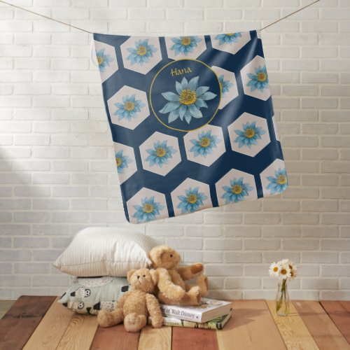 Japanese Geometric Lily Flower Pattern Monogram Baby Blanket