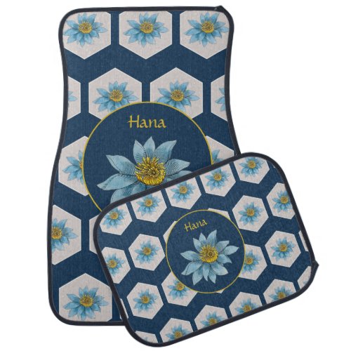 Japanese Geometric Lily Flower Pattern Monogram Car Floor Mat