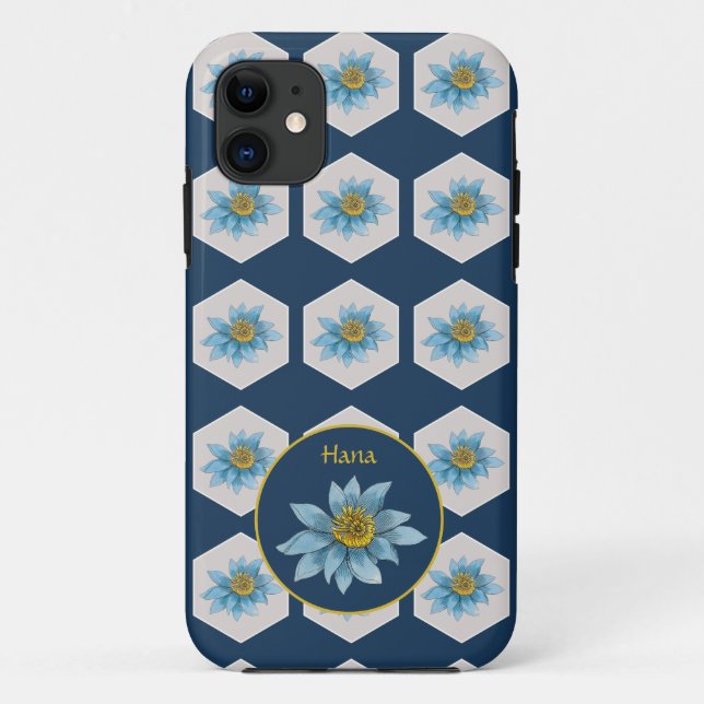 Japanese Geometric Lily Flower Pattern Monogram Case-Mate iPhone Case (Back)