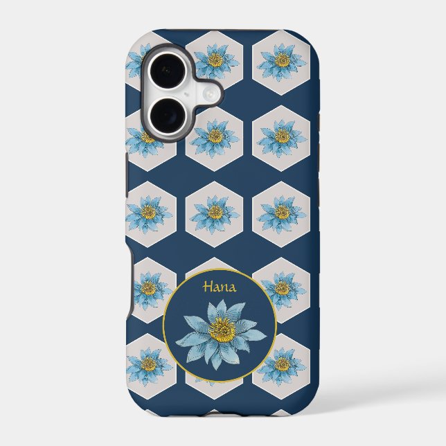 Japanese Geometric Lily Flower Pattern Monogram Iphone Case (Back)