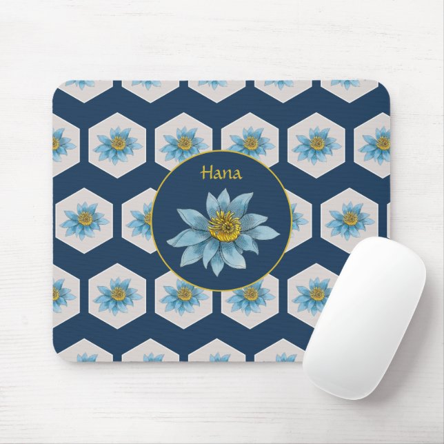 Japanese Geometric Lily Flower Pattern Monogram Mouse Pad (With Mouse)