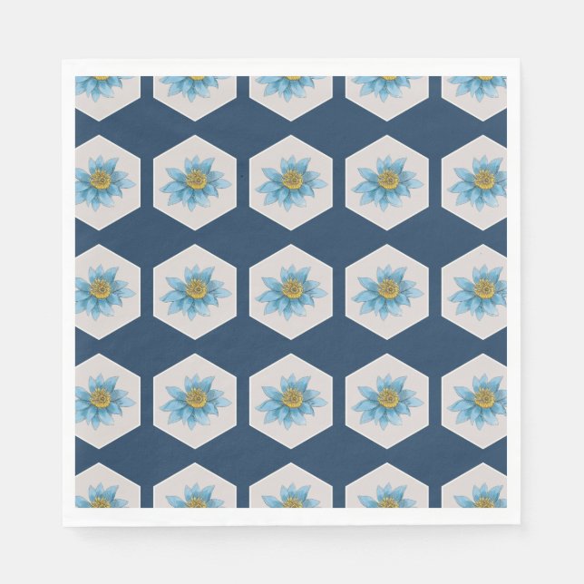 Japanese Geometric Lily Flower Pattern  Napkins (Front)