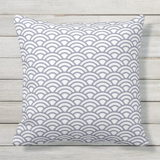 Japanese Geometric Modern Fish Scale Pattern Outdoor Pillow