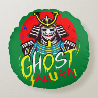 Japanese Ghost Samurai Martial Art in Retro Style Round Pillow