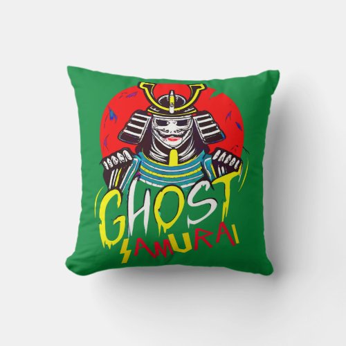 Japanese Ghost Samurai Martial Art in Retro Style Throw Pillow