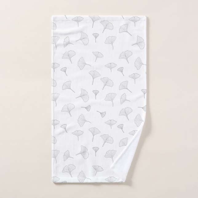 Japanese Ginkgo Biloba leaves black white tree Hand Towel (Hand Towel)