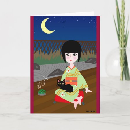 Japanese Girl And Kitty Card