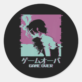 Japanese Girl Anime Game Over Classic Round Sticker