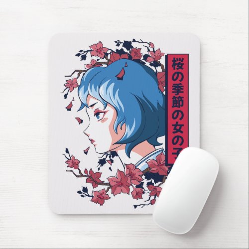 Japanese girl floral portrait design mouse pad