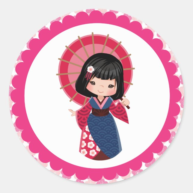 Japanese Girl in Kimonos Classic Round Stickers (Front)