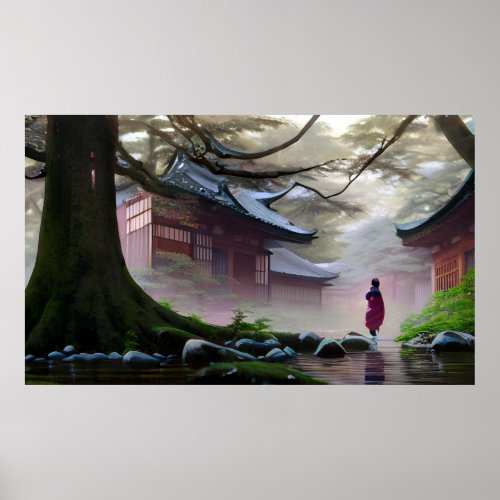 Japanese girl in the forest poster