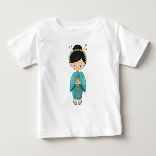 Japanese Girl Japan Cute Girl Blue Kimono Baby T_Shirt