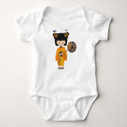 Japanese Girl Japan Cute Girl Orange Kimono Baby Bodysuit