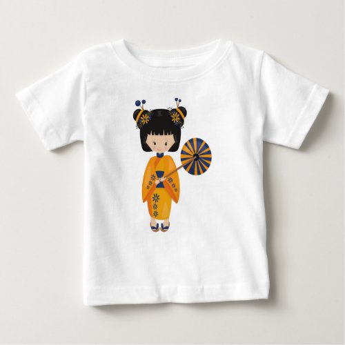 Japanese Girl Japan Cute Girl Orange Kimono Baby T_Shirt