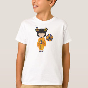 Japanese Girl, Japan, Cute Girl, Orange Kimono T-Shirt