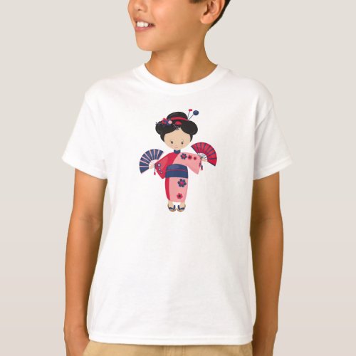 Japanese Girl Japan Cute Girl Pink Kimono T_Shirt