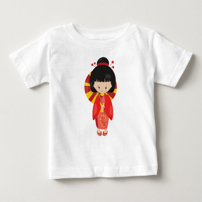 Japanese Girl, Japan, Cute Girl, Red Kimono Baby T-Shirt (Front)