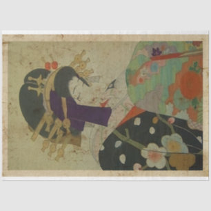 Japanese Girl Kimono Woodblock Print Ukiyo Style Tissue Paper