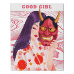 Japanese Girl With A Hannya Mask Faux Canvas Print