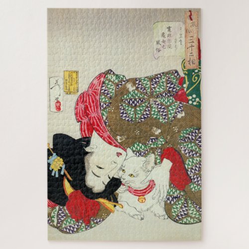 Japanese girl with Cat Tsukioka Yoshitoshi Jigsaw Puzzle