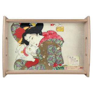 Japanese girl with Cat, Tsukioka Yoshitoshi Serving Tray