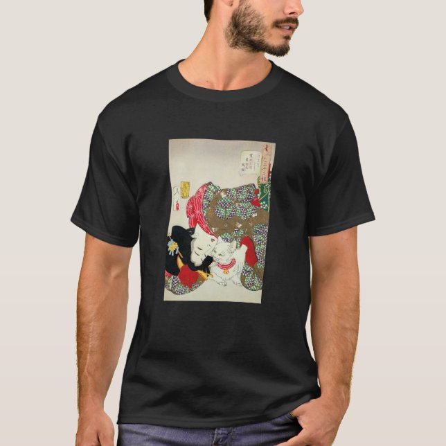 Japanese girl with Cat, Tsukioka Yoshitoshi T-Shirt (Front)