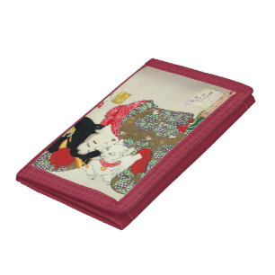 Japanese girl with Cat, Tsukioka Yoshitoshi Trifold Wallet