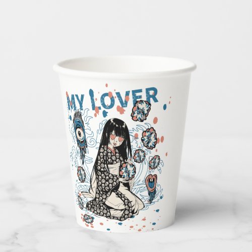 Japanese girl with flowers Paper cup
