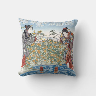 Japanese Girls by Ide Tama River Throw Pillow