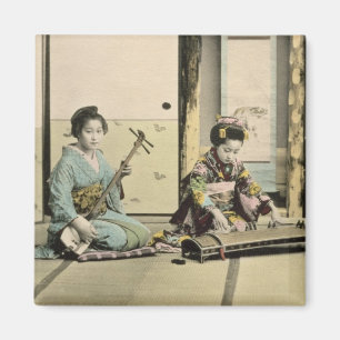 Japanese girls playing the flute, 'koto' and samis magnet