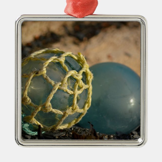 Japanese Glass Fishing Float Metal Ornament (Front)