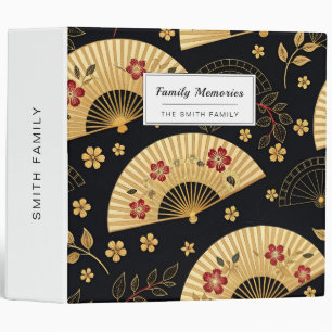 Japanese Gold Fan Sakura Pattern 3 Ring Binder