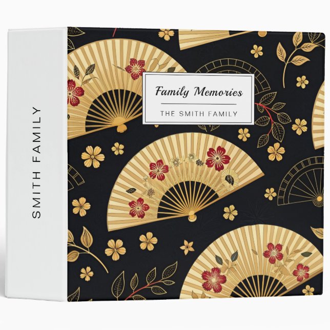 Japanese Gold Fan Sakura Pattern 3 Ring Binder (Front/Spine)