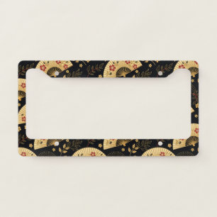 Japanese Gold Fan Sakura Pattern License Plate Frame