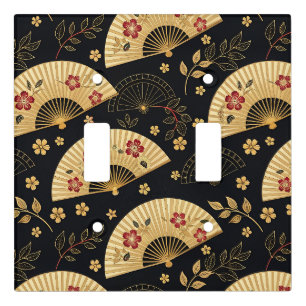Japanese Gold Fan Sakura Pattern Light Switch Cover
