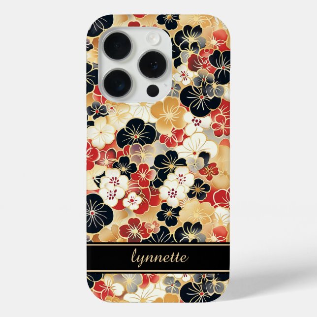 Japanese Gold Floral Pattern Monogrammed Case-Mate iPhone Case (Back)